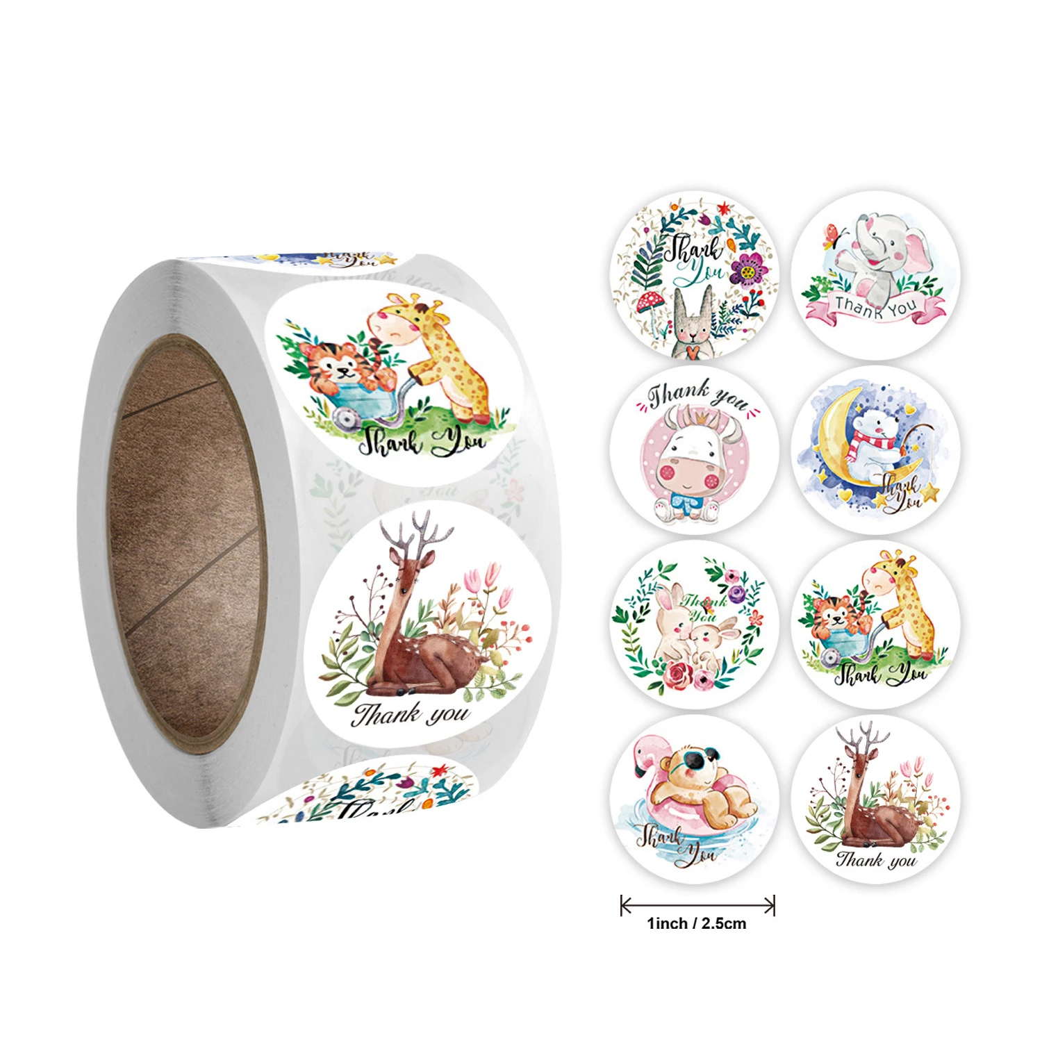 

100-500pcs 1inch Cartoon Animal Children Sticker Label Thank You Cute Toy Game Sticker DIY Gift Sealing Label Decoration Supp