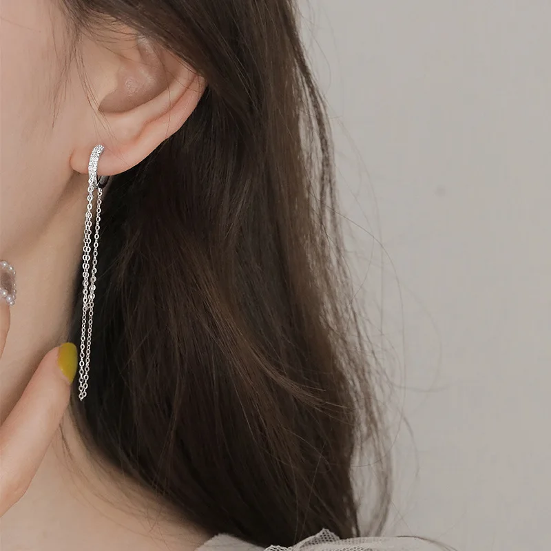 

1 pcs 925 Sterling Silver Crystal Tassel Stud Earrings For Women Wedding Female Pendientes eh1413