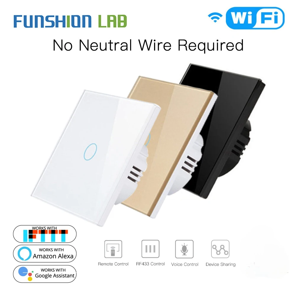 

White WiFi Smart Wall Switch No Neutral Wire Needed Wireless Smart Life Tuya Remote Control Single Fire Work With Alexa RF433