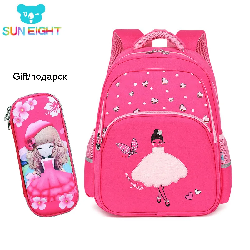 SUN EIGHT 2 pieces school bags for girls pencil case gift school backpacks Zippers Children bags