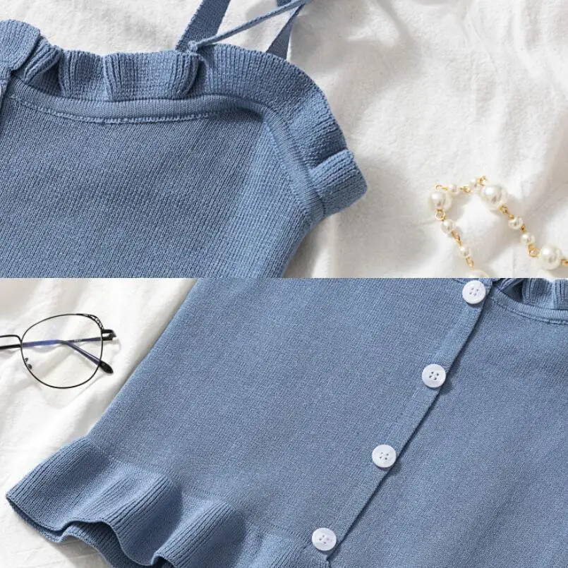 

Summer Sleeveless Buttons Ruffles Women Vest Basic Crop Top Ladies Knit Solid Short Tank Tops Slim Pullover Female Shirt JW9392