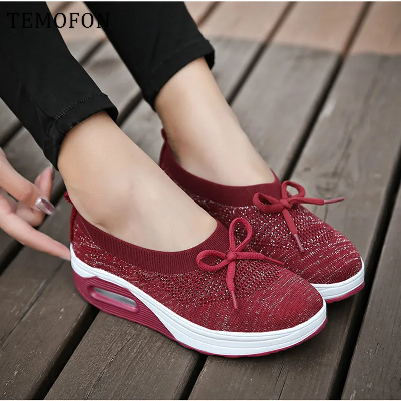 TEMOFON/женские кроссовки на платформе без застежки Повседневная дышащая обувь