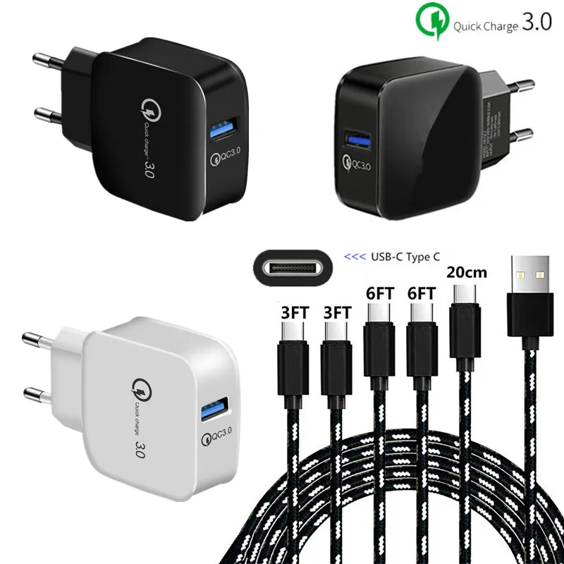 Для samsung Galaxy S8 S9 S10 A5 A7 Xiaomi mi 8 9 a2 Red mi K20 OnePlus 7 телефон type C USB провод QC 3,0 Адаптивное быстрое зарядное устройство