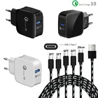 Для Samsung Galaxy S8 S9 S10 A5 A7 2017 Xiaomi Mi 8 9 a2 Redmi K20 OnePlus 7, USB-провод, QC 3,0, Адаптивное быстрое зарядное устройство