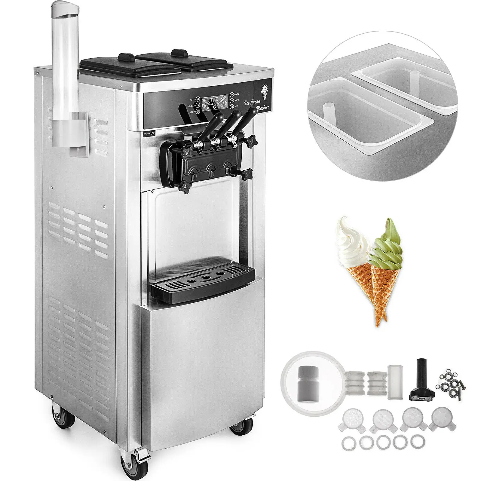 

2200W Commercial Stainless Soft Serve Ice Cream & Frozen Yogurt Maker Machine 3 Flavor