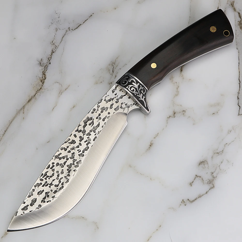 Кованый нож с фиксированным лезвием охотничий для выживания на природе кемпинга