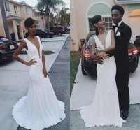 2020 sexy simple v neck slim mermaid wedding dress simple long bridal gowns custom black girls african vestidos de mariage