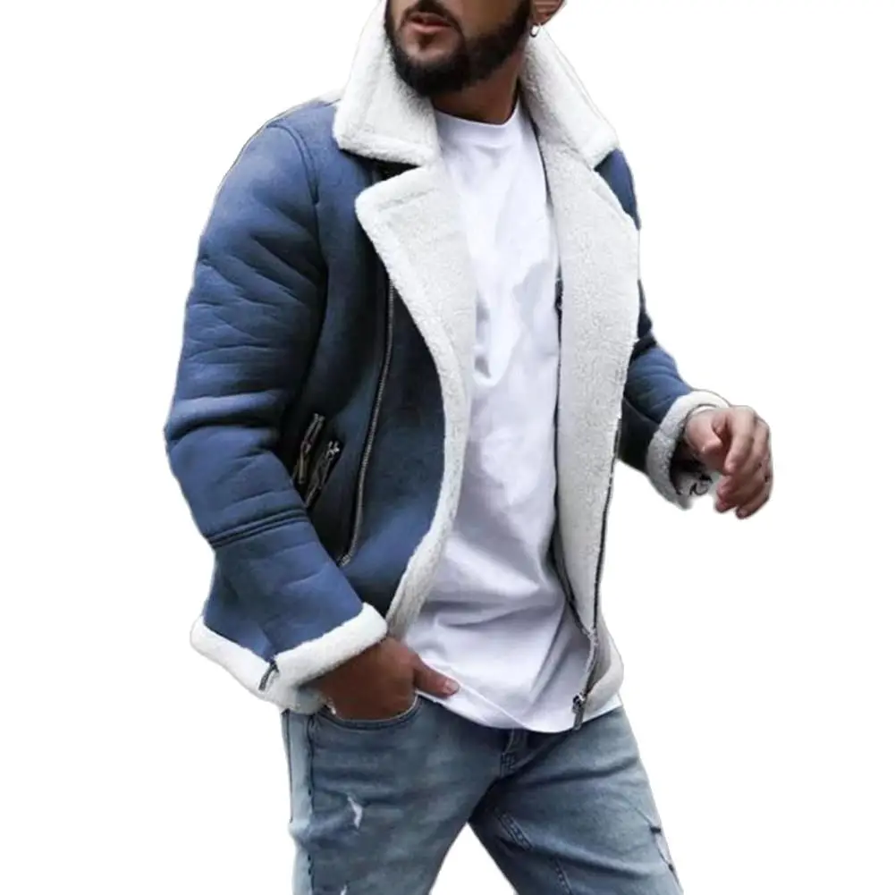 

Stylish Men Coat Contrast Colors Turn-down Collar Winter Jacket Casual Winter Jacket