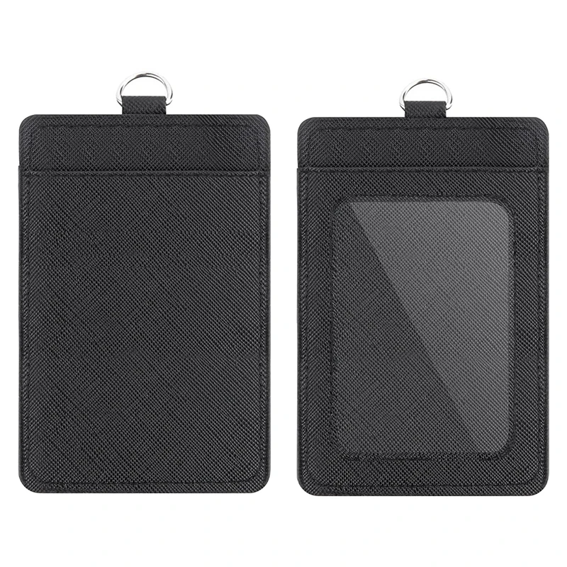 2 x Badge Holders and Heavy Duty Retractable Reel Clips Set Vertical PU Leather Clear ID Window Card Slots |