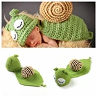 Милые детские вязанные зеленые комплект из улиток для новорожденных ручной вязки одежды для фотосессии, мягкие высокого качества, Детский костюм, платье для детей