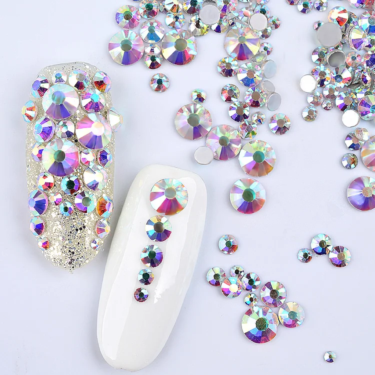 

1Pack AB Color Mixed(SS3-SS16) Nail Art Rhinestones Silver Flatback Glass Crystal Gems Non Hotfix Glitter Decorations For Nails