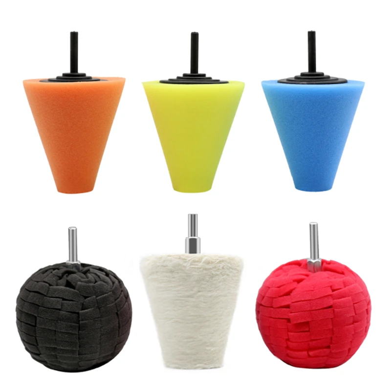 

3 Inch Car Buffing Disc Wheel Hub Steel Rim Wax Sponge Thin Cone Polishing Pad Ball Type 1 Set