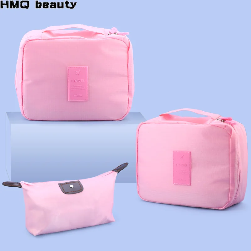 Розовая косметичка вместительная многофункциональная Дорожная сумка из ткани