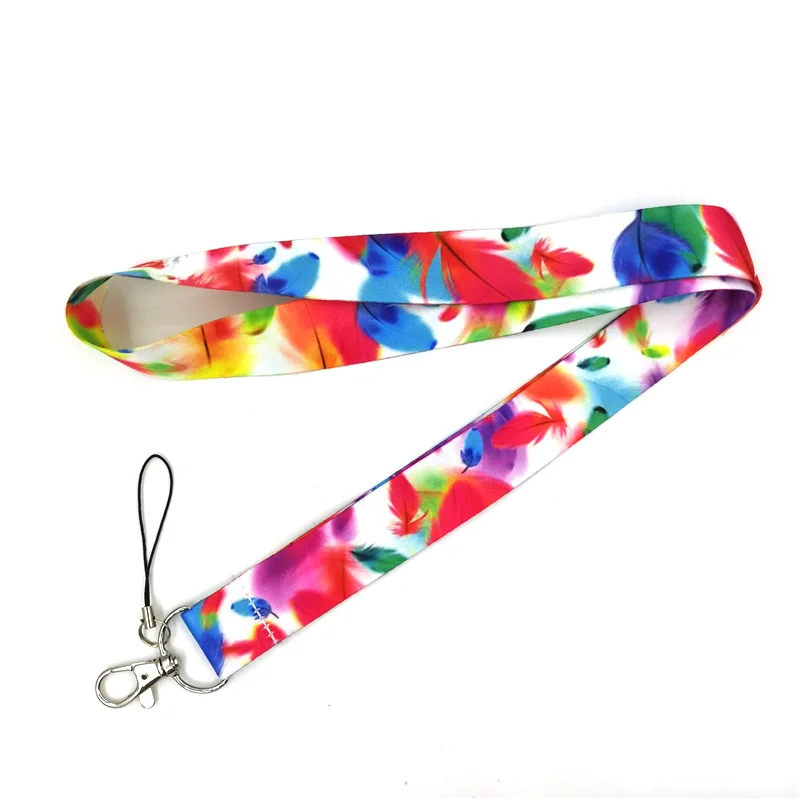 

20pcs Feather Leave Rainbow Color Art Key Chain webbings ribbons Neck Strap for Phone Keys ID Card Cartoon Lanyards