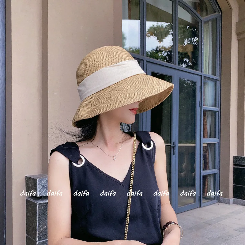 

Gentle Contrast Color Raffia Hat Female Fresh Beach Sun Hat Sun Protection Folding Sun Hat Fisherman Hat Summer
