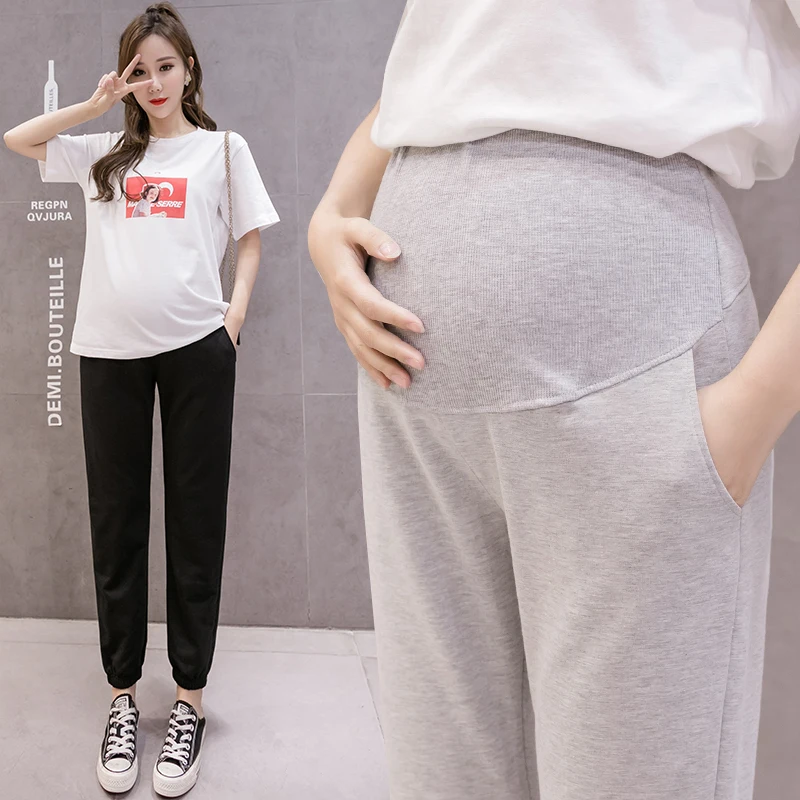 Maternity Pants Elastic Waist Belly Nursing Trousers For Pregnant Women Pregnancy Black Gray Clothes With Pocket Trousers