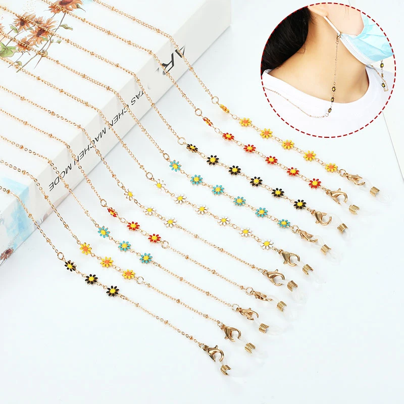 

Цепочка для очков женская с металлической стеклянной цепочкой, шнур для солнцезащитных очков с цветами, ремешок на шею для защиты очков от п...