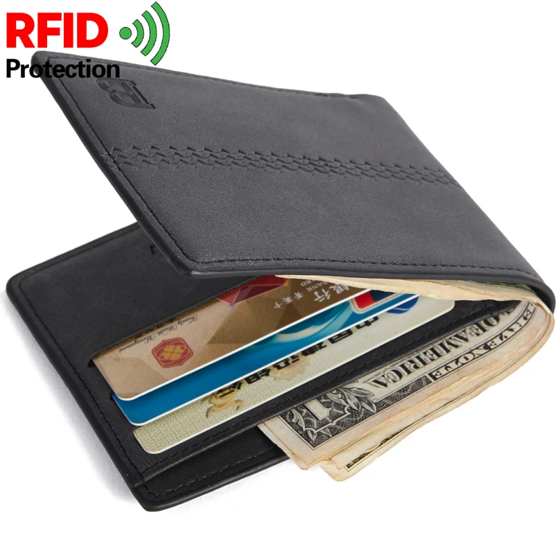 

Men's PU Leather Wallet RFID Blocking Male Short Thin Wallets for US Dollar Cash Leisure Bi-Fold Photo Card Holder Coin Pounch