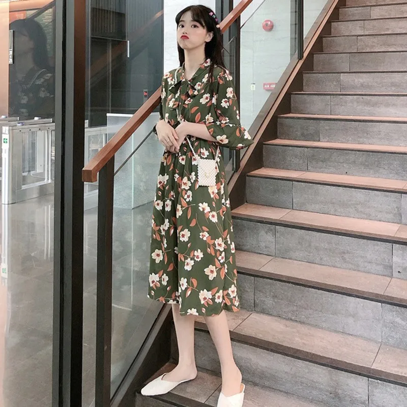 Женское шифоновое платье с круглым вырезом коротким рукавом бабочкой и