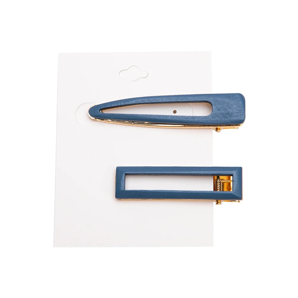 blue 2pcs 2/3 шт, трендовые яркие Твердые Полые геометрические заколки для волос для женщин, деревянные заколки для волос, ручная работа, заколка для волос, для девушек - Цвет: blue 2pcs