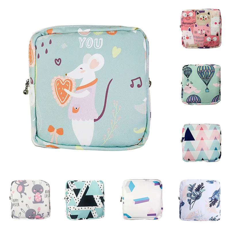 

Women Portable Sanitary Napkin Storage Bag Cotton Travel Makeup Storage Bags Girls Literary Zipper Coin Purse Sundries Storage