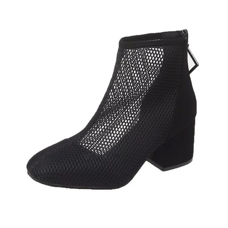 

Sandals Women's 2021 Summer New Wild Mid-heel Martin Sandals Women's Mesh Hollow Breathable Short Tube High-heeled Net Boots