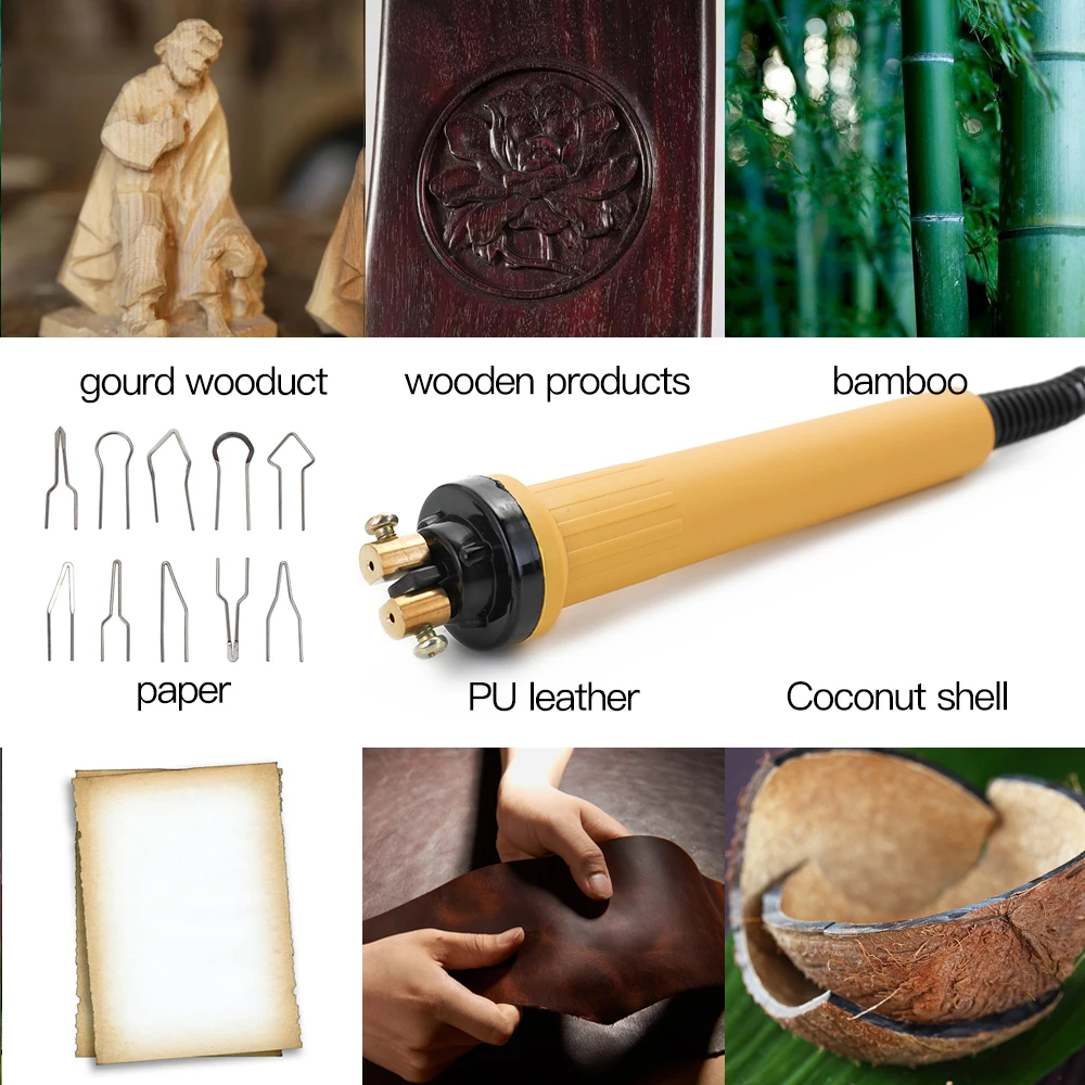 

Wood Pyrography Pen Burning Machine Gourd Crafts Tool Set With Welding Wire Top Adjustable Temperature