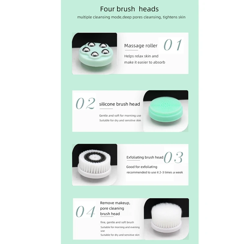 

4 in 1 Sonic Facial Cleansing Brush USB Rechargeable Exfoliating Face Scrubber Deep Cleaning Beauty Device