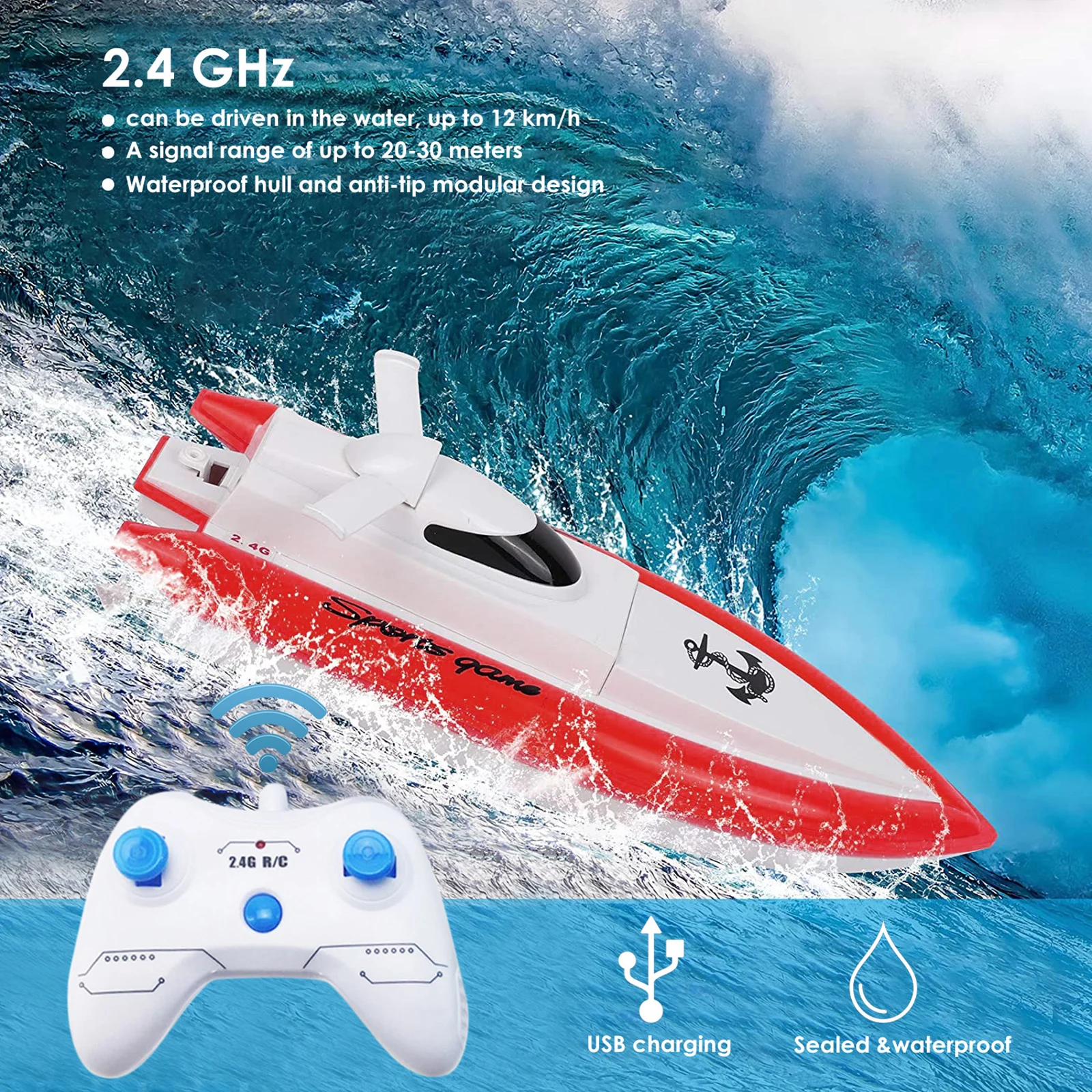 Remote Control Boat for Pools 12mph RC with 2 Rechargeable Battery and White 2.4GHz Pool Toys Kids |
