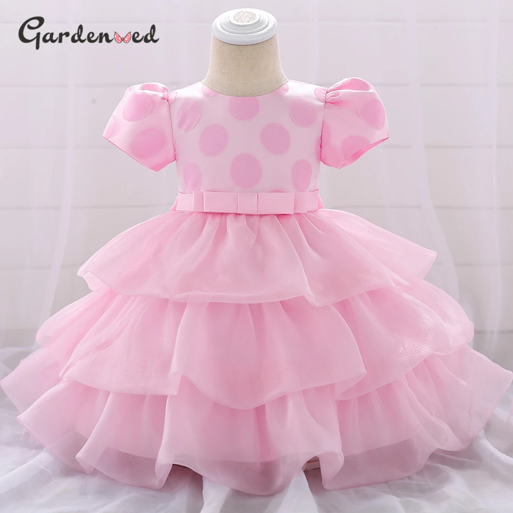 Детские платья в горошек для девочек с цветами из тюля первого причастия