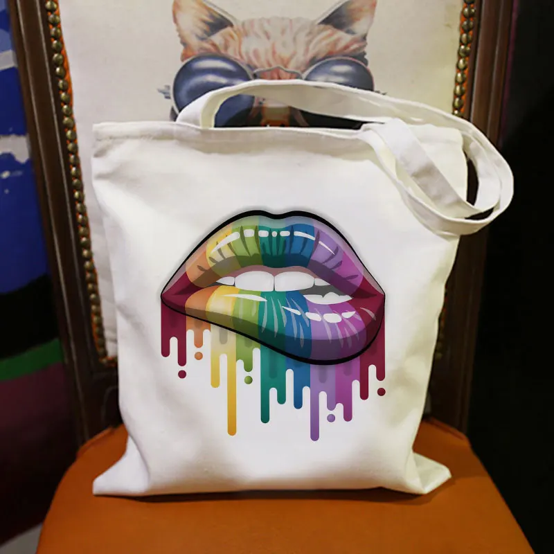 Ретро красочная губная помада с эстетическим принтом Холщовая Сумка на плечо