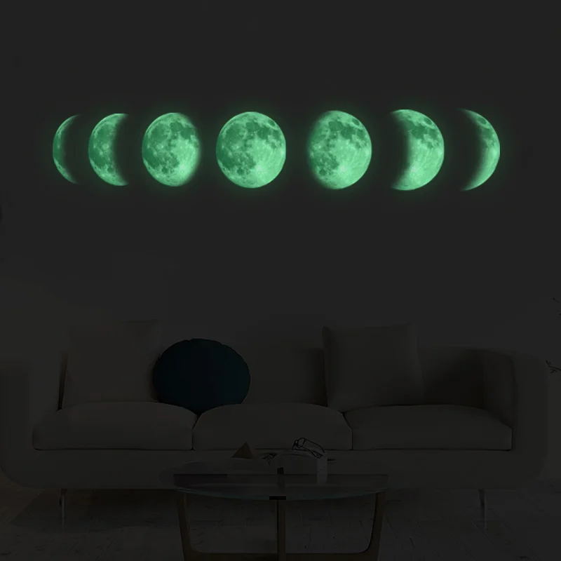 Светящаяся фаза Луны 3D Наклейка на стену для гостиной украшение настенная