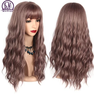 MSIWIGS длинные смешанные фиолетовые Женские синтетические парики с челкой термостойкие вьющиеся розовые черные коричневые афроамериканские парики