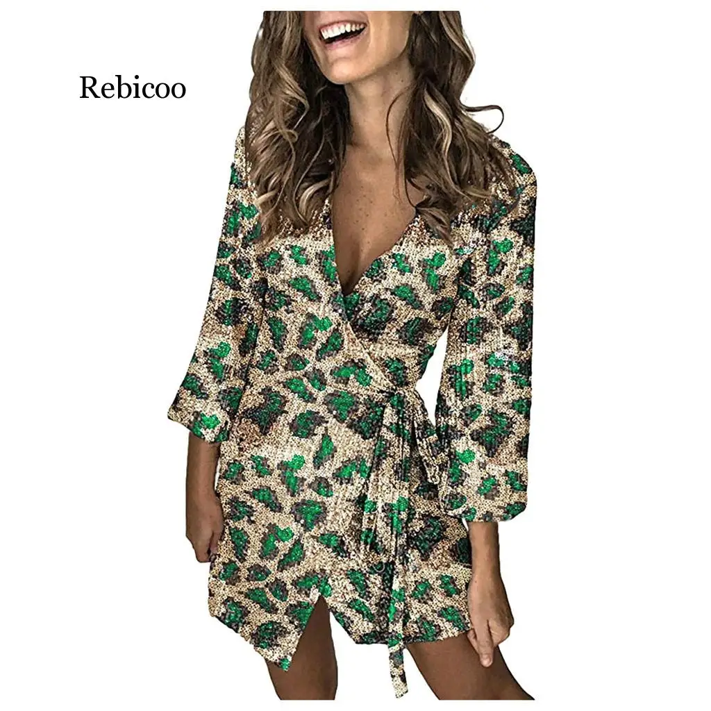 

Sexy Silver Glitter Dresses for Women 2020 Deep V-Neck Sequin Mini Bodycon Dress Autumn Winter Long Sleeve Party Dress