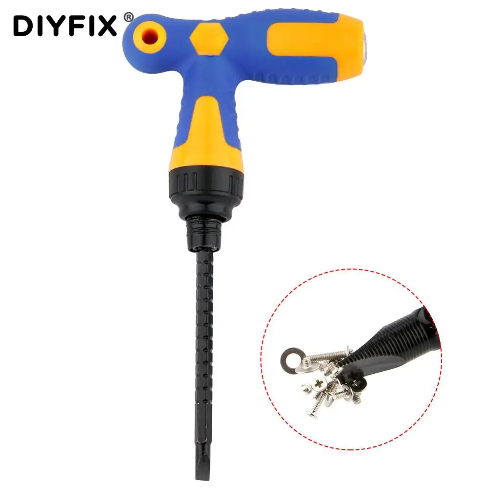 

DIYFIX T-Type Ratchet Screwdriver Double-end Slotted Phillips Adjustable Detachable Magnetic Disassembly Repair Hand Tool