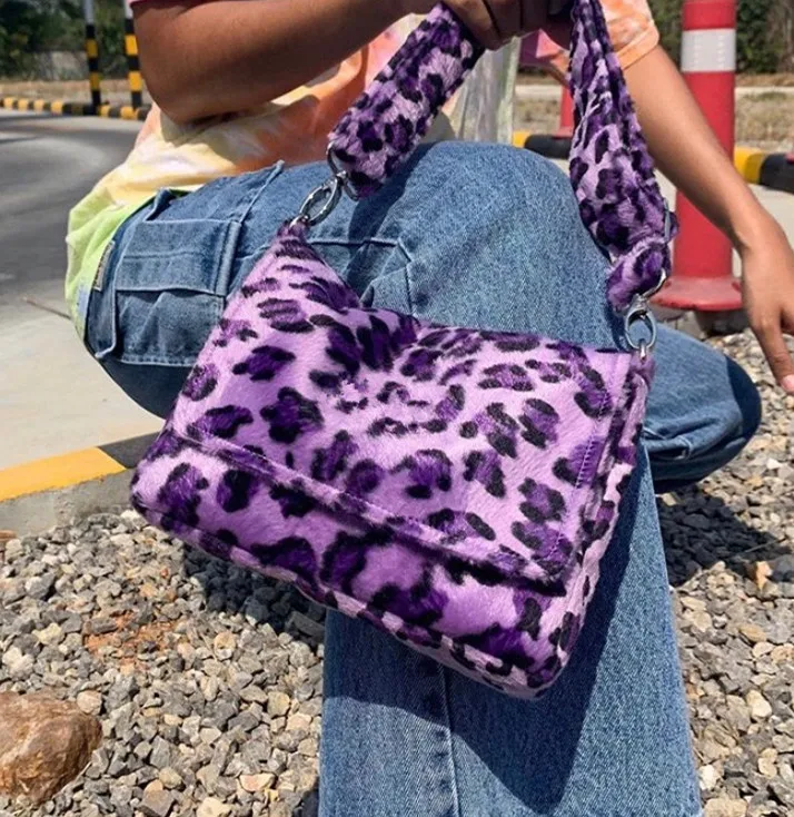 

Fashion Faux Fur Women Messenger Bags Soft Plush Ladies Shoulder Bag Vintage Leopard Female Clutch Purse Winter Warm Handbags