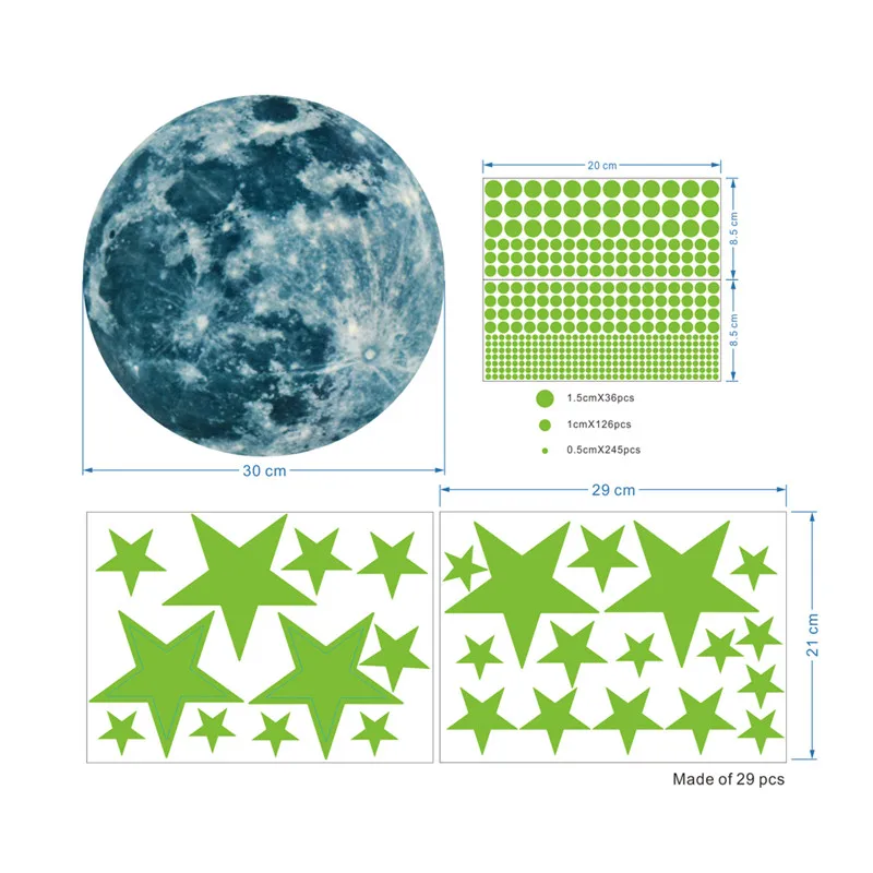 

Moon Stars combination 3D Wall Sticker bedroom living room home decoration kids room decals Glow in the dark Stickers