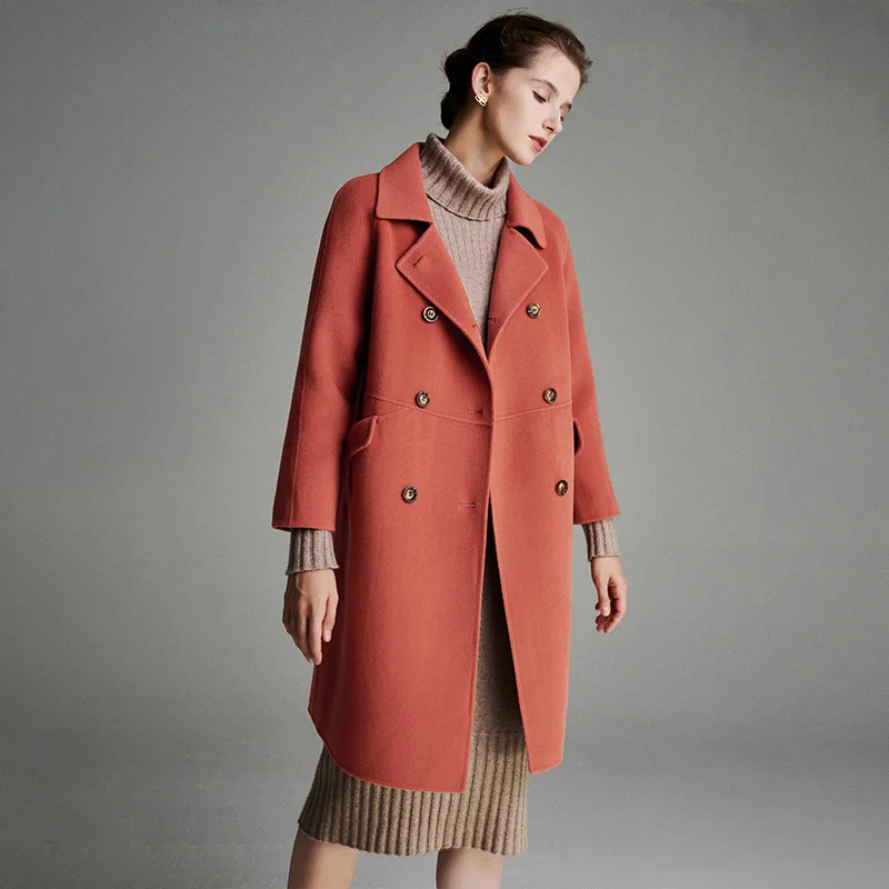 

SHZQ Woolen Coat Women's 2021 Autumn and Winter New Foreign Style Medium Long Double Breasted Wool Woolen Double-sided Cashmere