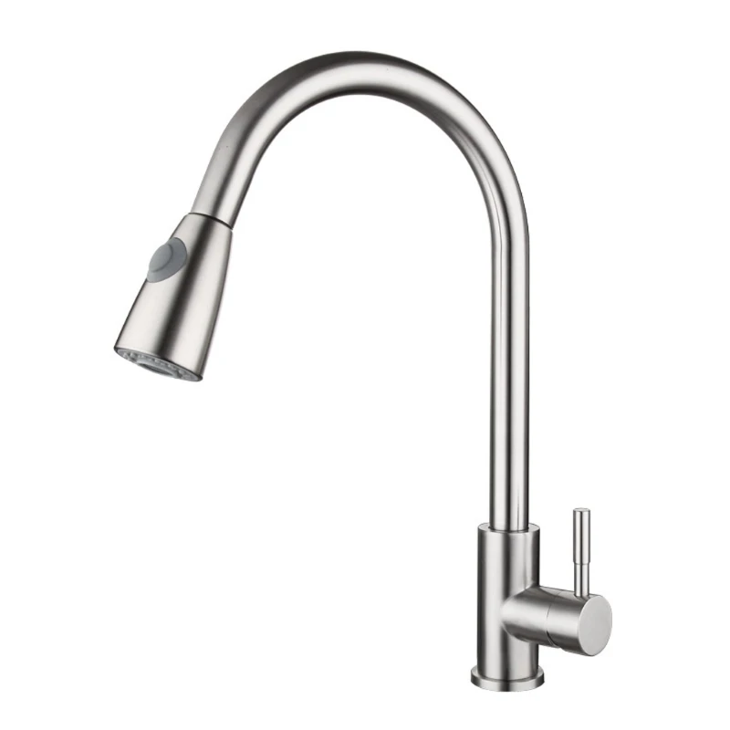 

1/2\" Stainless Steel Kitchen Sink Faucets with Pull Down Sprayer Deck Mount
