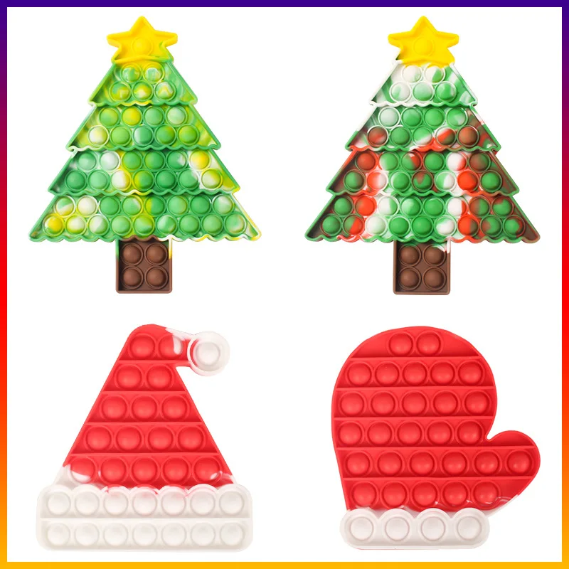 Juguetes de descompresi&oacute;n de burbujas de &aacute;rbol de Navidad para ni&ntilde;os y adultos, juguetes educativos de compresi&oacute;n divertidos de Pap&aacute; Noel-1