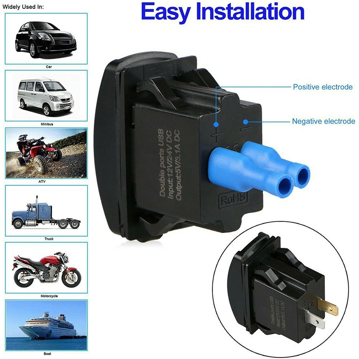 DC 12-24V 3.1A 5V Dual USB синий светодиодный разъем питания для автомобиля