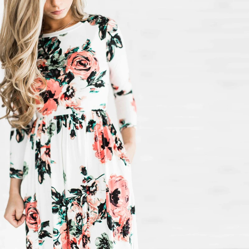 Женское платье макси с коротким рукавом белое Повседневное в пол цветочным