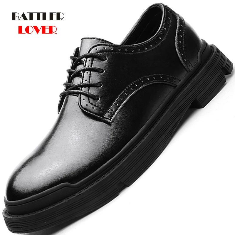 

New Spring Genuine Cow Leather Dress Shoes For Men 2021 High Quality Oxfords Male Anti-Slip Waterproof Driving Wedding Footwear