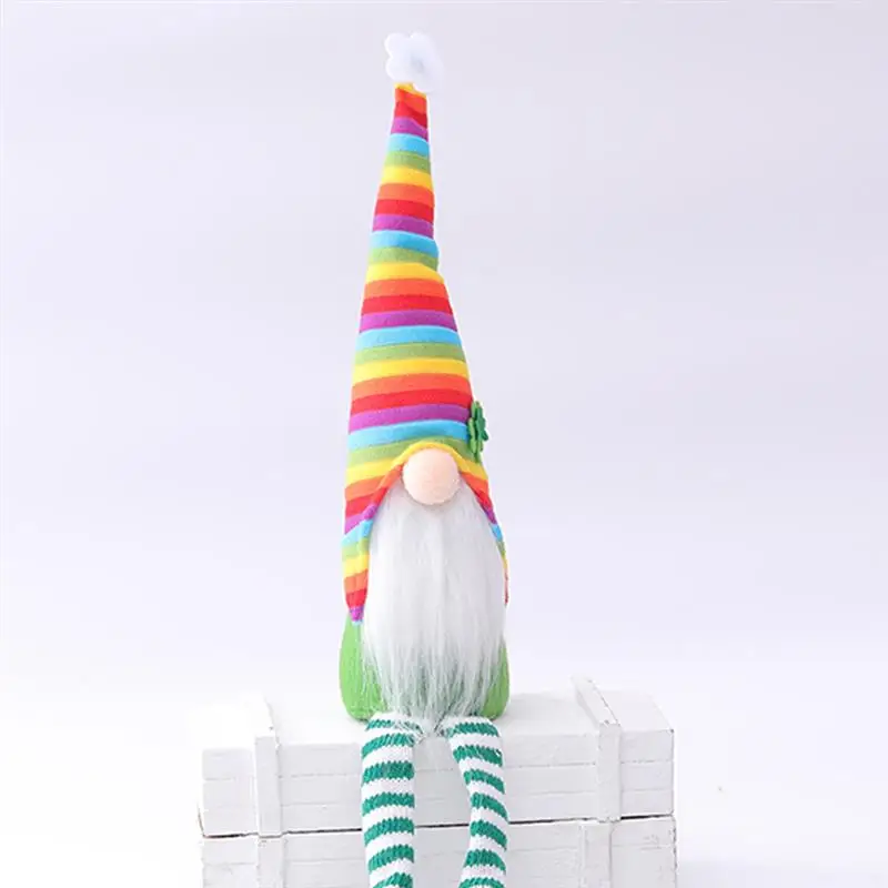 

St. Patrick'S Day Gnome Decor Doll Ornaments Hat Long Legs Holiday Gnomes Plush For Irish Festival Green Leaf Festival