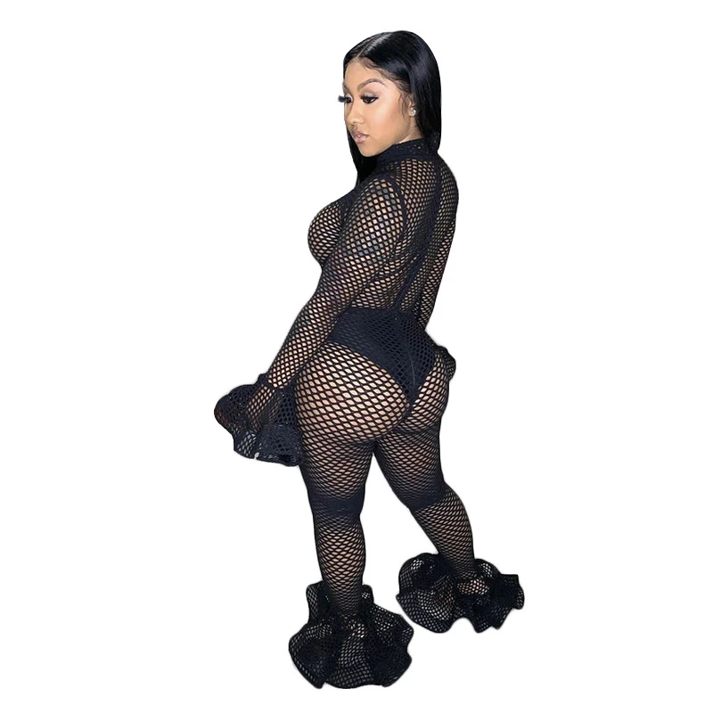 Ажурный сетчатый сексуальный комбинезон с нижним бельем водолазка