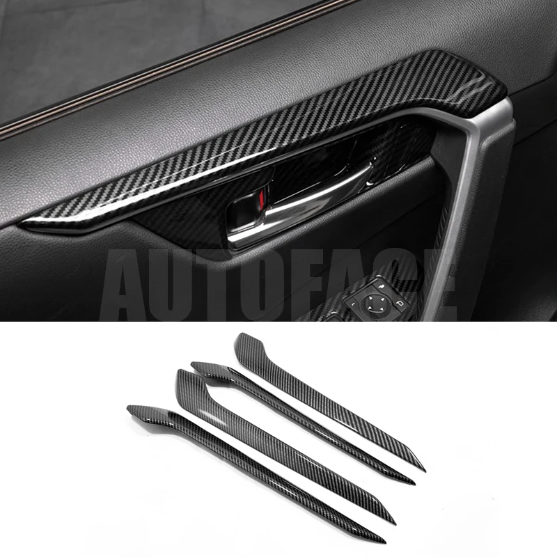 

ABS Carbon Fibre For Toyota RAV4 2019 2020 Car Accessories Door Interior Decoration Strip Cover Trim Car Sticker Styling 4Pcs