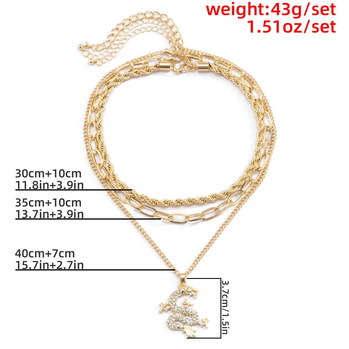 

Vintage Crystal Dragon Pendant Necklace for Women Men Kpop Multi Layer Rhinestone Twisted Link Chain Necklace Jewelry Gift 2021