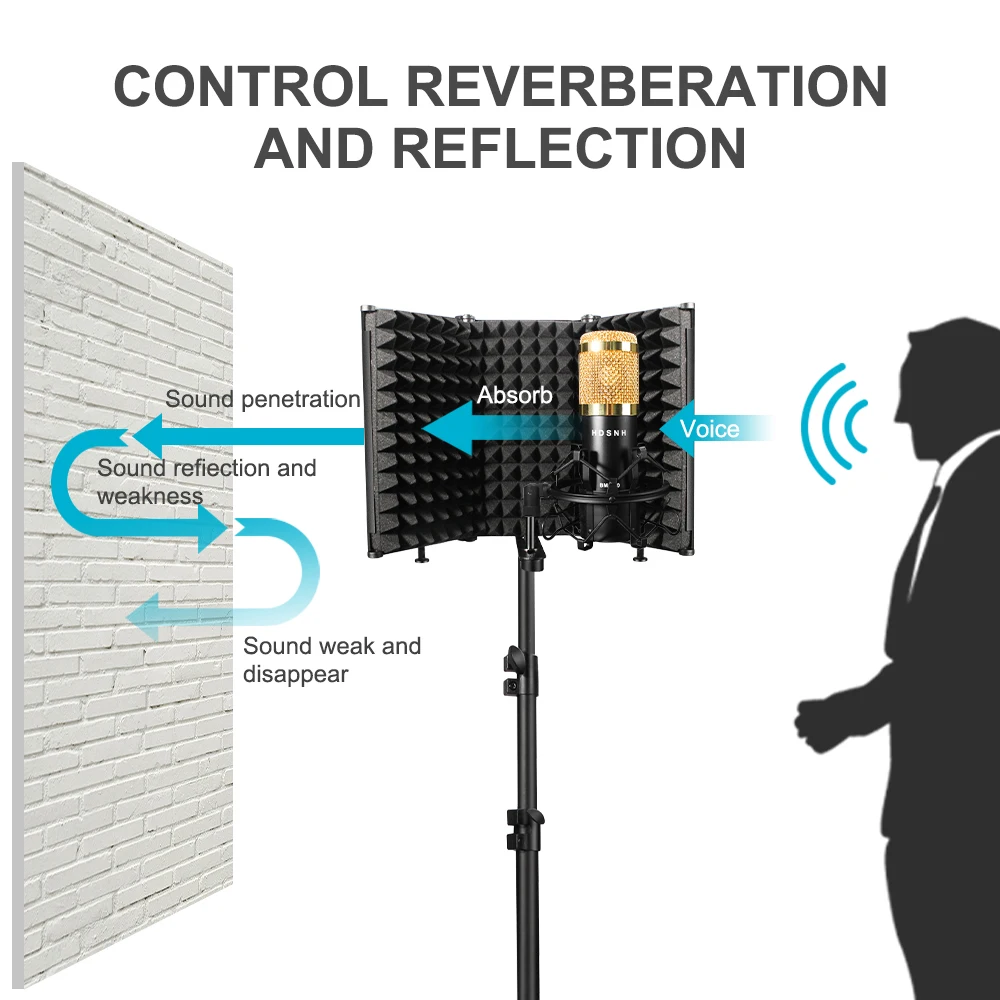 microphone isolation shield 3 panel with stand sound proof plate acoustic foams panel foam for studio recording bm800 free global shipping