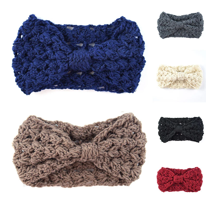 Женская вязаная эластичная повязка на голову с большим бантом и цветами| |