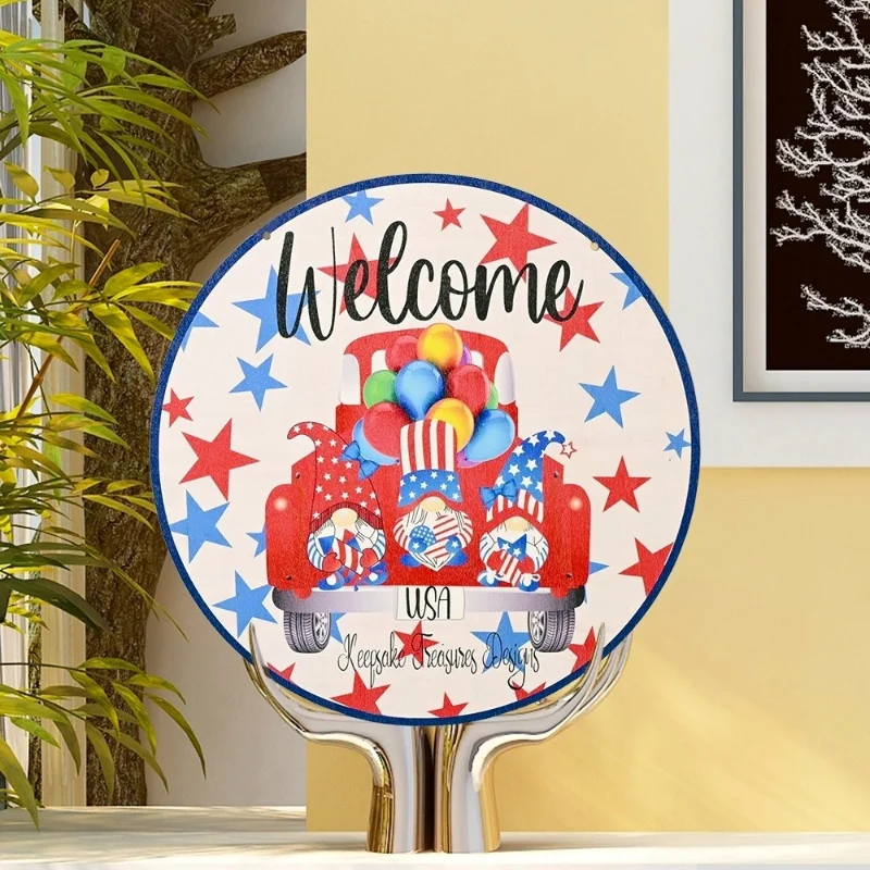 

Christmas, New Independence Day Wooden Round Door Hanging 30cm, Home Decoration, Holiday Party, Indoor and Outdoor Wall Hanging